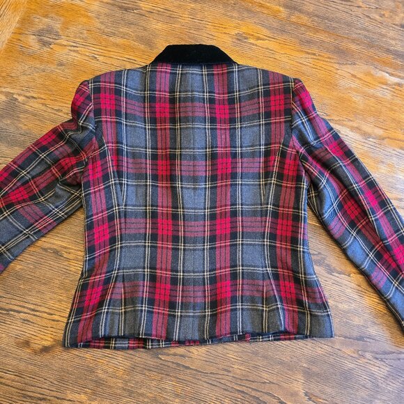 Vintage RENA ROWAN Tartan Plaid Blazer with Velvet Collar size 10 - Picture 3 of 10